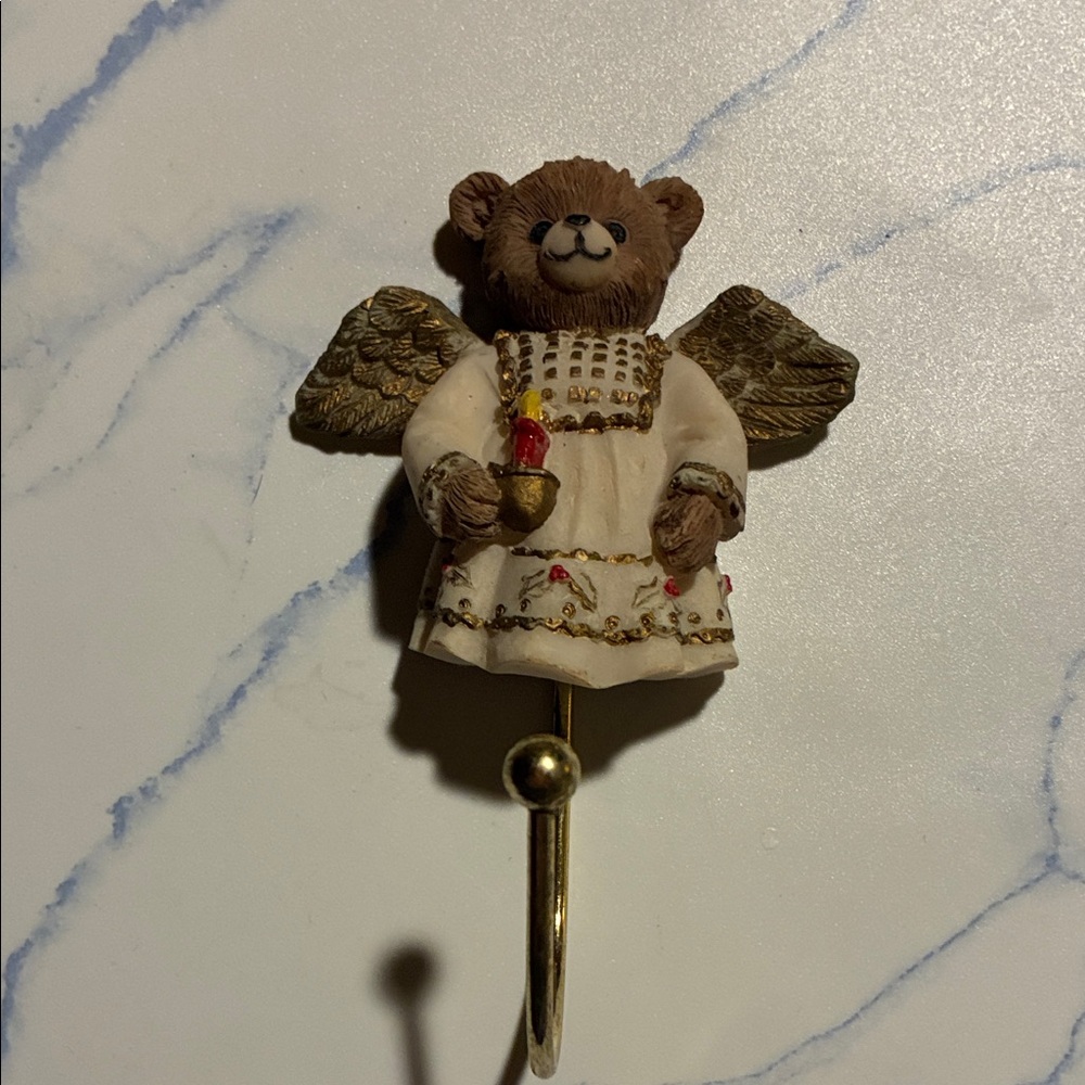 Charming Angel Bear Wall Hook - Cream and Gold